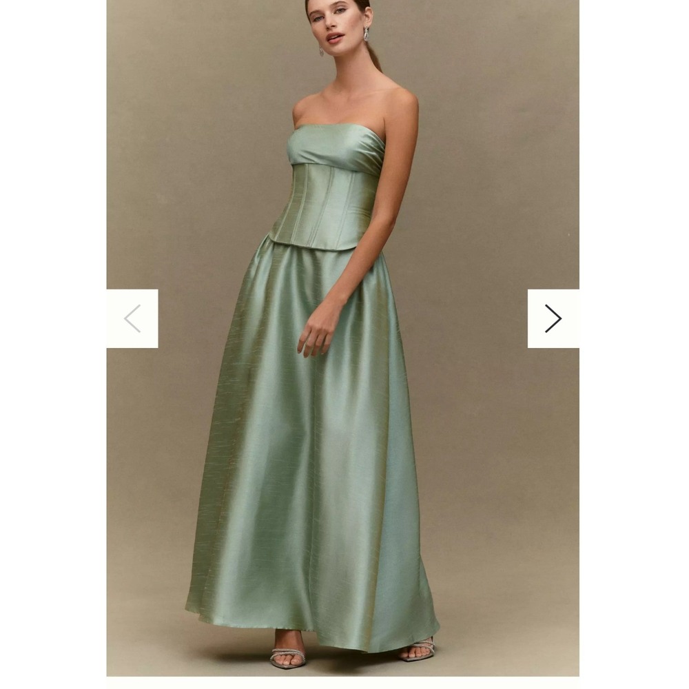 Strapless Satin Evening Gown in Sage Green